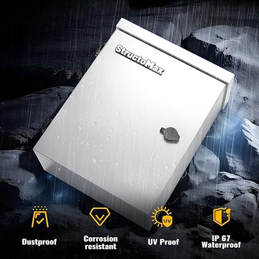 Steel Electrical Box, 16"x12"x8" Steel Enclosure, IP67 Waterproof & Rust-Resistant, Outdoor/Indoor Electrical Junction Box with Mounting Plate for Wall/Pole Mount