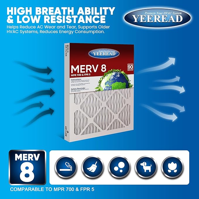 14x14x1 MERV 8 Air Filters 6-Pack, Actual Size 13.7" x 13.7" x 0.75" – Compatible with HVAC, Air Conditioners & Furnaces– High Particle Capture & Smooth Airflow