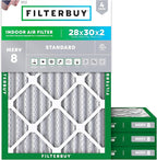 Filterbuy 28x30x2 Air Filter MERV 8 Essential Dust & Allergy Defense (4-Pack), Electrostatic Pleated HVAC AC Furnace Filters Replacement, Made in USA (Actual Size: 27.75 x 29.75 x 1.75)