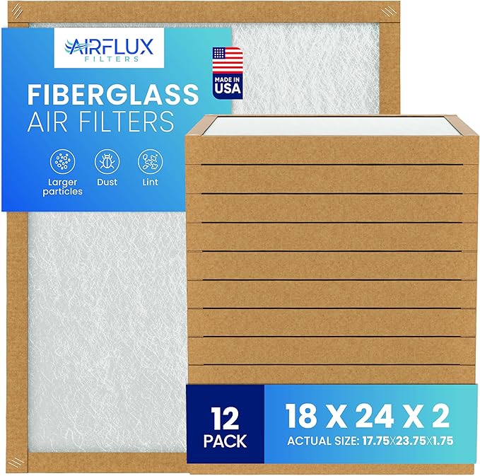 Fiberglass Air Filter -18x24x2Air Filter 12 Pack - Non Pleated 18"x24"x2", AC Filters for Home, Fiberglass, HVAC filters, Heater, Furnace Catcher for Dust - 1 YEAR SUPPLY