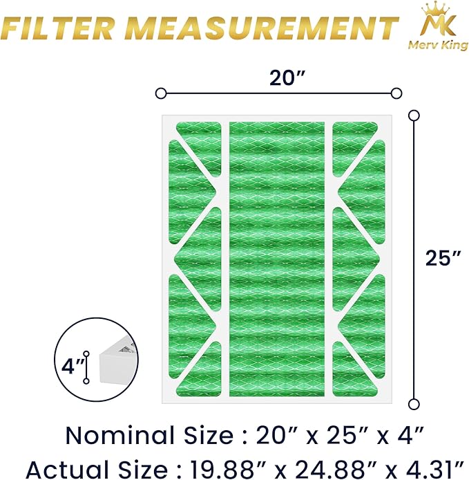 MervKing 20x25x4 Air Filter Actual Size: 19.88" x 24.88" x 4.31" MERV 13 MPR 1500-1900 | MADE IN USA | 2-Pack | Pleated HVAC AC Furnace Replacement