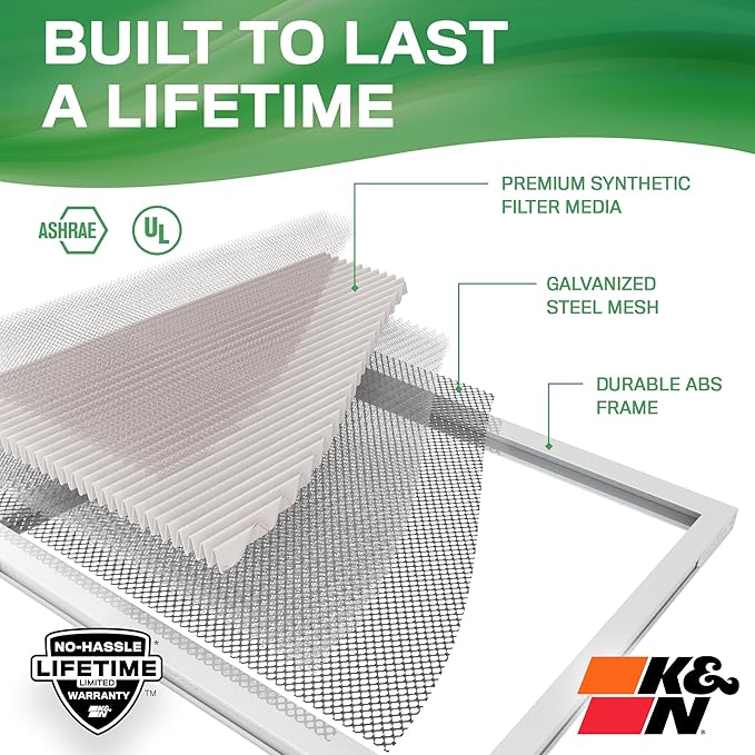 K&N 14X30X1 HVAC Furnace Air Filter, Lasts a Lifetime, Washable, Merv 13, the Last HVAC Filter You Will Ever Buy, Breathe Safely at Home or in the Office, HVC-13-11430