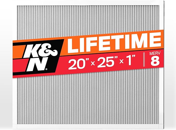 K&N 20X25X1 HVAC Furnace Air Filter, Lasts a Lifetime, Washable, Merv 8, the Last HVAC Filter You Will Ever Buy, Breathe Safely at Home or in the Office, HVC-8-12025