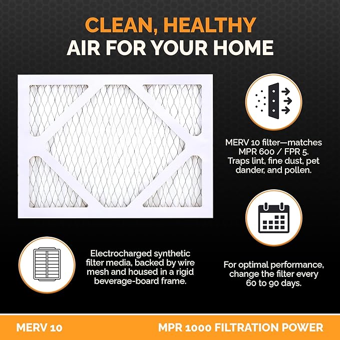 Tiger Tough MERV 10 Air Filters, 10x11x1 – MPR 1000 Pleated HVAC AC Furnace Filter Replacement, Pack of 4