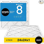 Simply 24x24x1 Air Filter, Merv 8, 4 Pack, For Home AC Furnace & HVAC (Actual Size: 23.75"x23.75"x0.75") DUST, Pet, & Allergy Control
