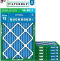 Filterbuy 16x30x1 Air Filter MERV 13 Optimal Smoke & Allergy Defense (6-Pack), Electrostatic Pleated HVAC AC Furnace Filters Replacement, Made in USA (Actual Size: 15.75 x 29.75 x 0.75)