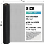 304 Stainless Steel Mesh Window Screen Roll,47IN x 16FT Black Metal Window Screen Replacement,Window Screen Mesh for Window,Door,Patio,Pet,Vent,Filter,Porch,Cage and DIY Project (22 Mesh)