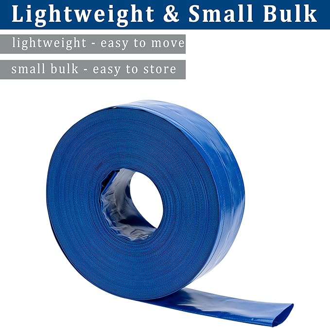 1-1/2 in x 100 ft Pool Backwash Hose Heavy Duty Drain Discharge PVC Lay flat General Purpose Vinyl Hose, Burst Resistant for Water Transfer Sump Pump Pool Filter (1.5in 100ft fiber reinforced hose)