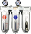 1" NPT SUPER DUTY Industrial Grade 3 Stages Filter Coalescing Desiccant Dryer System For Compressed Air Lines, Metal Bowls, Great For Paint Spray And Plasma Cutter (AUTO DRAIN)