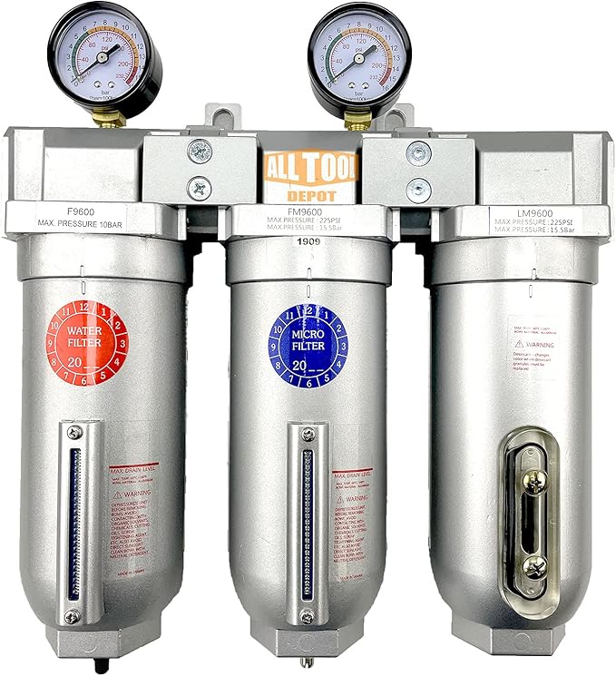 3/4" NPT SUPER DUTY Industrial Grade 3 Stages Filter Coalescing Desiccant Dryer System For Compressed Air Lines, Metal Bowls, Great For Paint Spray And Plasma Cutter (AUTO DRAIN)