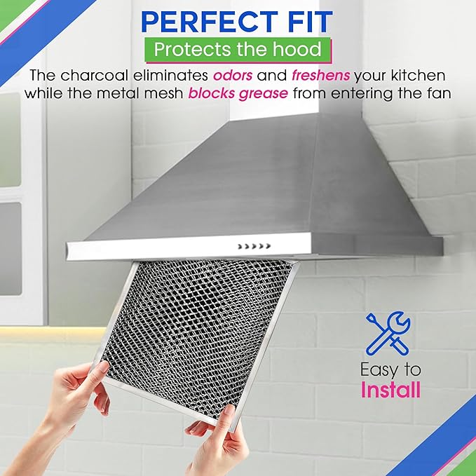 Stove Hood Vent Filter 10.5" x 8.8" 41F 97007696 Fit's Nutone & Broan Range Hood Filter Replacement for Ductless Exhaust Fan - Mesh Screen Filters Grease & Carbon Freshens Kitchen Oven Air (1-Pack)