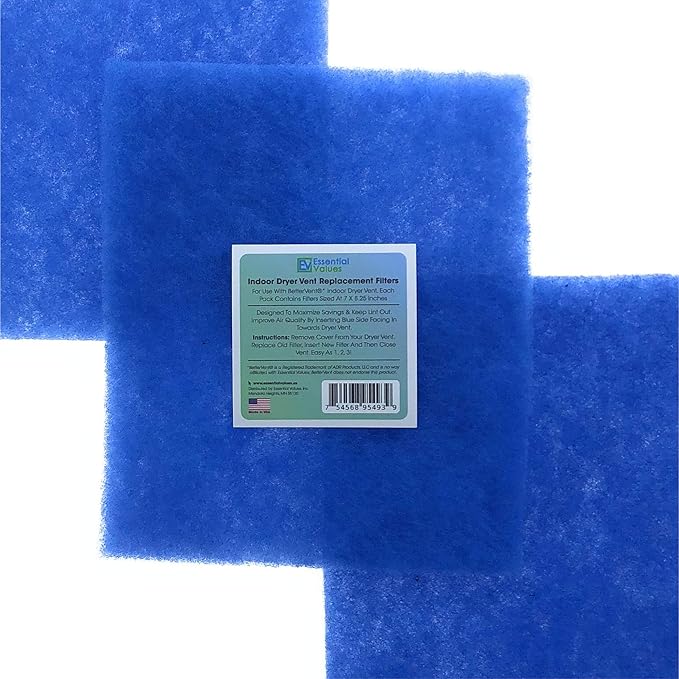 Essential Values Dryer Filter Replacement - 24-Pack - Indoor Dryer Vent Filter - Filters Compatible with BetterVent – 120 Loads