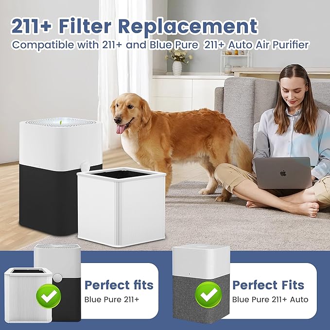 2 Pack 211+ Replacement Filter Compatible with Blue Pure 211+ and 211+ Auto Air Purifier, 2-Stage Filtration System of H13 True Filter & Activated Carbon Filter