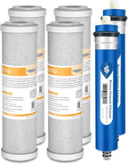Membrane Solutions FX12P FX12M Replacement Water Filters Compatible with GE GXRM10RBL GXRM10G, 50 GPD RO Membrane and 10 inch x 2.5 inch Carbon Water Filter Cartridge Combo Pack