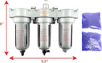 3/8" NPT MID FLOW 3 Stages Filter Coalescing Desiccant Dryer System For Compressed Air Lines, Poly Bowls, Great For Paint Spray And Plasma Cutter (AUTO DRAIN)