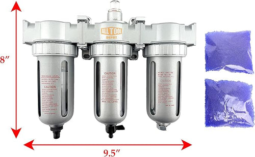 1/2" NPT MID FLOW 3 Stages Filter Coalescing Desiccant Dryer System For Compressed Air Lines, Poly Bowls, Great For Paint Spray And Plasma Cutter (AUTO DRAIN)