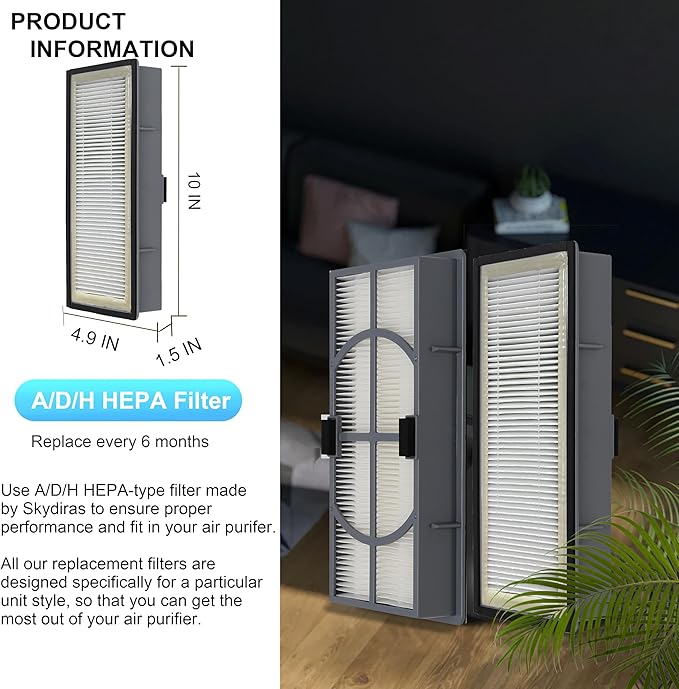 A/D/H HEPA-Type Filter, Allergen Reduction, Compatible with Filtrete 3M Air Purifier FAP-TT-ADH and Homes HAP9432, HAP9243, HAP9415 Air Purifier, Fits for Honeywell Air purifier HPA060(BWM), 2-Pack