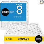 Simply 8x24x1 Air Filter, Merv 8, 6 Pack, For Home AC Furnace & HVAC (Actual Size: 7.75"x23.75"x0.75") DUST, Pet, & Allergy Control