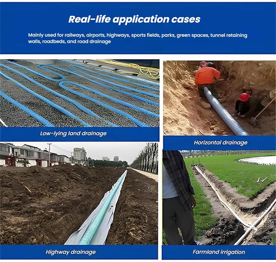 French Drain Pipe，Flexible Underground Drainage Tube,Soft Infiltration Pipe,\U200b DIY Construction Site(8cm/3.1in 62.3ft)