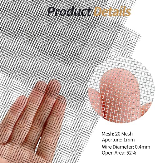 5 Pack 304 Wire Mesh Screen,11.8"X8.2" Heat-Resisting Metal Mesh, 20 Mesh Stainless Steel Mesh,Durable and Rustproof for Ventilation, Filtration, and Pest Filters