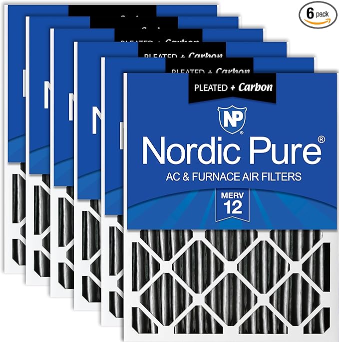 Nordic Pure 16x20x4 (Actual Size: 15 1/2 x 19 1/2 x 3 5/8) Pleated Air Filter MERV 12 Plus Carbon 6 Pack