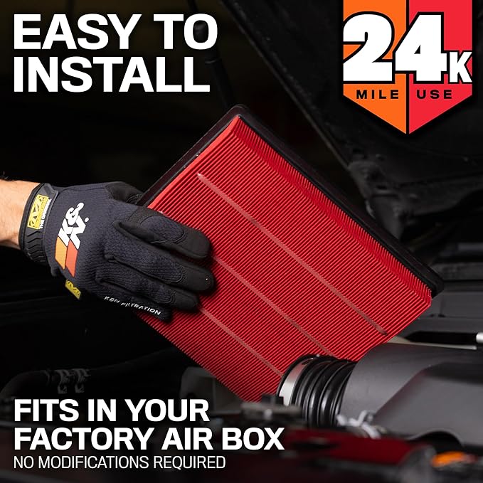 K&N Engine Air Filter: Extended Life 24,000 Mile Replacement Air Filter: Compatible with 2021 Ford Bronco, KNF-0634