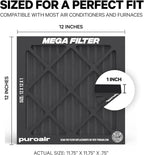 PuroAir MegaFilter - 12x12x1 Air Filter MERV 13 Activated CarbonTech Defense - Heavy Duty 3 Layer Furnace Filters Allergens, Pollen, Dust, Pet Dander, Smoke, Odors - HVAC Air Filter 12x12x1 (1-Pack)