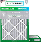 Filterbuy 30x36x2 Air Filter MERV 8 Essential Dust & Allergy Defense (2-Pack), Electrostatic Pleated HVAC AC Furnace Filters Replacement, Made in USA (Actual Size: 29.81 x 35.81 x 1.75)