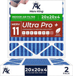 MervKing 20x20x4 Air Filter Actual Size: 19.88" x 19.88" x 4.31" MERV 11 MPR 1000-1200 | MADE IN USA | 2-Pack | Pleated HVAC AC Furnace Replacement