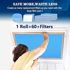MERV 8 Air Vent Filters, 16" x 90"Cut to Fit Air Filter Material (60+ Filters),Electrostatic Triple Vent Filter for Floor, Ceiling, HVAC Furnace Vents, Includes 48 Adhesive Hook Tape