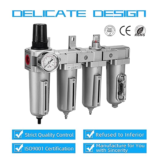 NANPU 3/4" NPT Industrial Grade 4 Stage Air Drying System - Double Particulate Filters, Coalescing Filter, Desiccant Dryer & Air Regulator, Metal Bowl, Auto Drain, for Paint Spray＆ Plasma Cutter