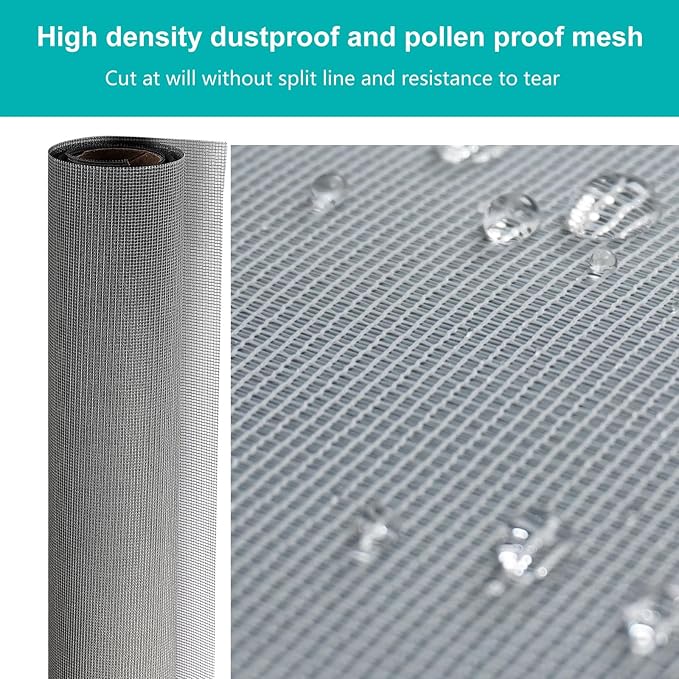 High Density dustproof and Pollen Proof net Window Screen mesh roll Used to Replace Screen Windows and Doors (Grey high-Density mesh,787''×37''(2000×95cm)