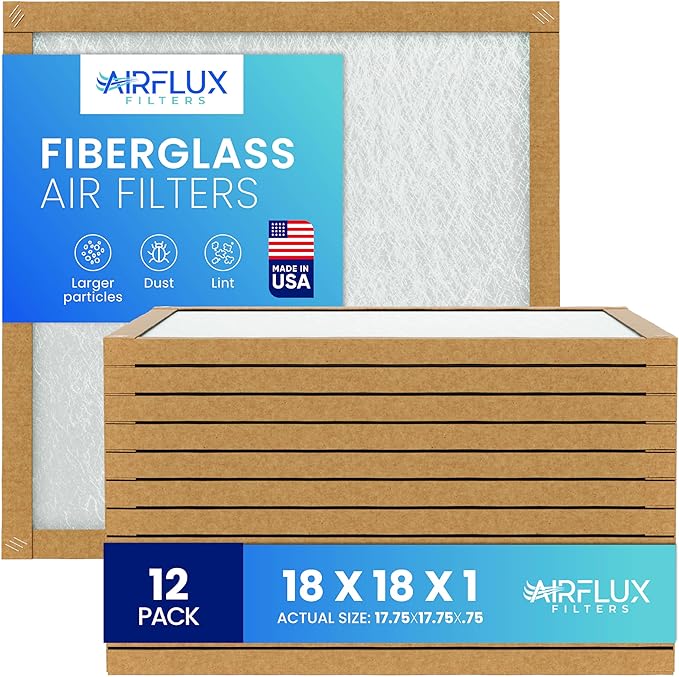 Fiberglass Air Filter -18x18x1Air Filter 12 Pack - Non Pleated 18"x18"x1", AC Filters for Home, Fiberglass, HVAC filters, Heater, Furnace Catcher for Dust - 1 YEAR SUPPLY