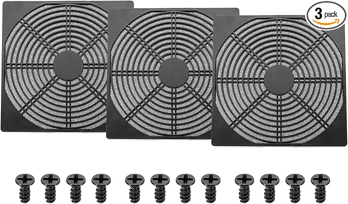 PATIKIL 200mm Fan Filter Grill, 3 Pcs Plastic Ventilation Dustproof Grill Cover Cooling Ventilator with Screws for Industry Workshop Computer Case Refrigerators Air Conditioning, Black