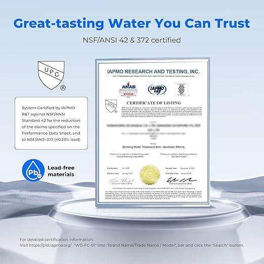 Waterdrop Water Filter for Sink Faucet, NSF Certified Water Purifier, 320 Gallon Tap Water Filter for Kitchen Sink, Reduces Chlorine, Lead-Free Material, Faucet Mount Water Filtration System, 1 Filter