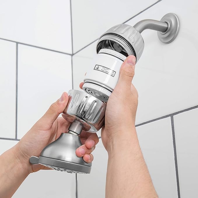 AquaBliss Heavy Duty Shower Filter – Latest Superior Advanced 30x Filtration - Universal Multi-Stage Shower Head Filter Reduces Chemicals, Chlorine & Odors - Chrome (SF500)