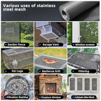 20 Mesh 304 Stainless Steel Mesh Screen, 24''×118''（60cm×300cm） Wire Screen Mesh, Rust Free Woven Wire Mesh, Metal Mesh Screen for Air Vents, Window Screen, Filters, Cage,Garden Covers