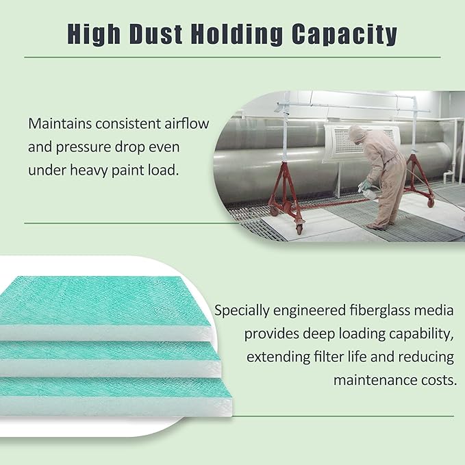 Spray Booth Air Filter Fiberglass Exhaust Green for Paint Booth 15g Green (24" x 24"(200/case))
