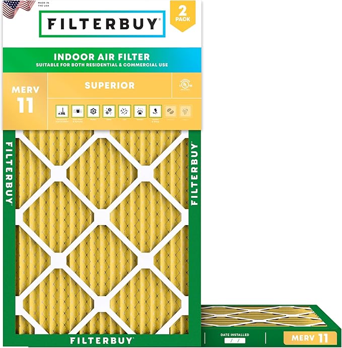 Filterbuy 13x24x1 Air Filter MERV 11 Superior Pet & Allergy Defense (2-Pack), Electrostatic Pleated HVAC AC Furnace Filters Replacement, Made in USA (Actual Size: 13.00 x 24.00 x 0.75)