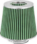 Mortar Aftermarket Auto Air Filter Replacement - Car Enthusiast Class Universal Cold Air Intake Gulps in More Air for More Engine Power & Passionate Induction Sound, 2.75 In, Green