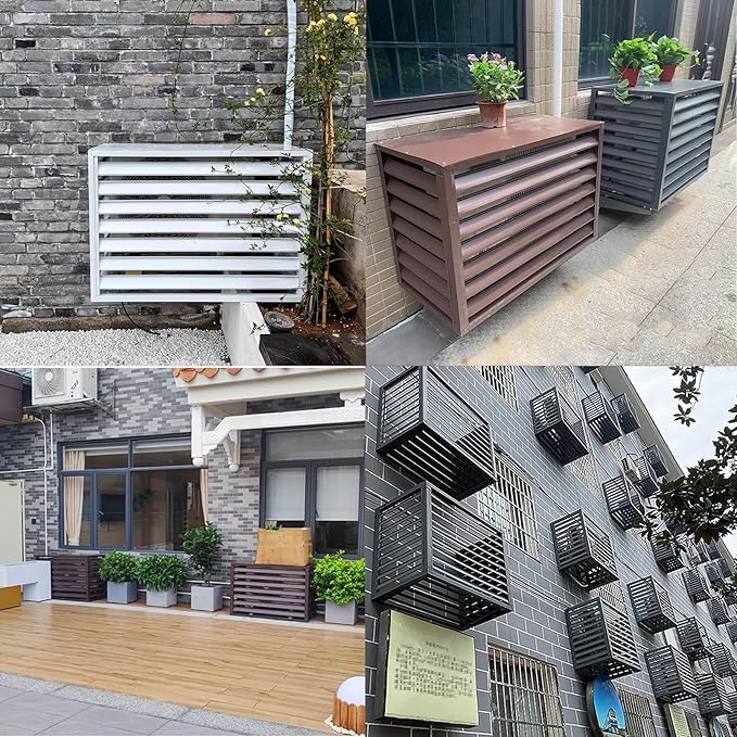 Aluminum Air Conditioner Cover, Privacy Fence Screen, Outdoor Condenser Protective Cover, Freestanding Louvered Space Divider, Trash Can Enclosure & Flower Stand, Suitable for Outdoo