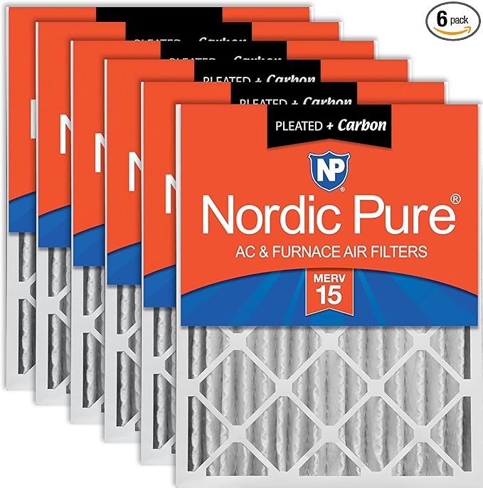 Nordic Pure 18x24x4 (Actual Size: 17 1/2 x 23 3/8 x 3 5/8) Pleated Air Filters MERV 15 Plus Carbon 6 Pack