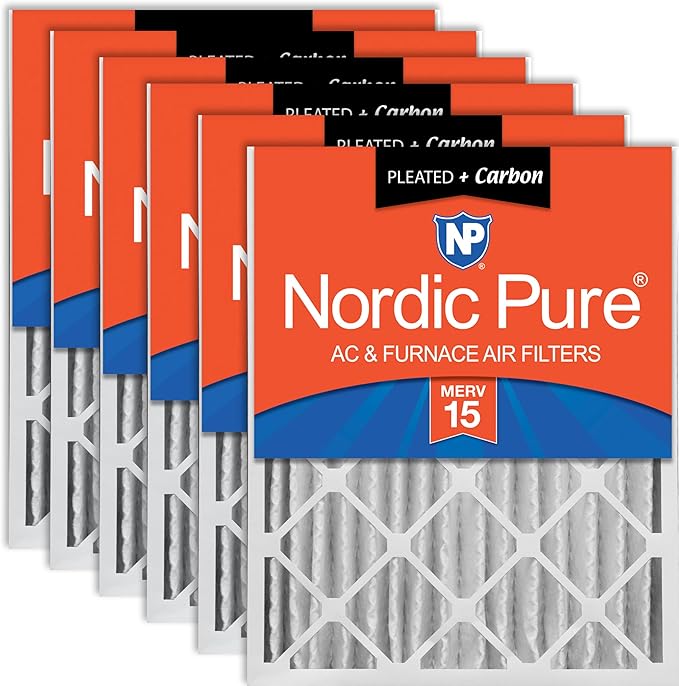 Nordic Pure 20x25x4 (Actual Size: 19 1/2 x 24 1/2 x 3 5/8) Pleated Air Filters MERV 15 Plus Carbon 6 Pack