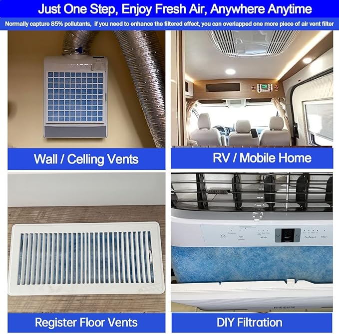Air Vent Filters,20"x140"Cut to Fit Air Filter Material (120+Filters),MERV 8 Electrostatic Vent Filter for Home Floor Registers,RVand Wall HVAC Furnace,With 48PCs Adhesive Hook Tape