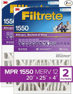 Filtrete 20x25x4, AC Furnace Air Filter, MPR 1550 DP, Healthy Living Ultra Allergen Deep Pleat, 2-Pack (Actual 19.88 x 24.63 x 4.31)