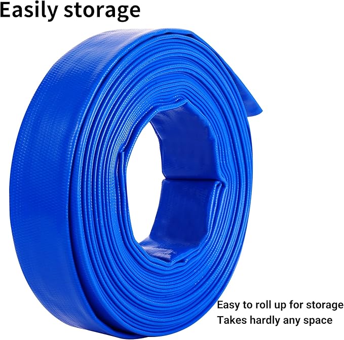 2.5" x 25 FT Pool Backwash Hose, Blue Heavy Duty Reinforced PVC Lay Flat Water Discharge Hose for Swimming Pool Filter Pump,with 2 Clamp