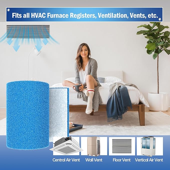 Air Vent Filter, 20"X140" Cut to Size MERV 8 Triple Air Filter Material, Blue & White Electrostatic Vent Filter Kit for Home Floor, Ceiling, Grilles, HVAC Vent, Compression Packing
