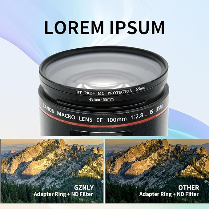49-55mm Step-Up Ring Adapter, 49mm to 55mm Step Up Filter Ring for 49mm Lens Mount 55mm for DSLR Lenses and ND UV CPL IR Filters （49-55mm）