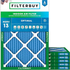 Filterbuy 21x22x1 Air Filter MERV 13 Optimal Smoke & Allergy Defense (6-Pack), Electrostatic Pleated HVAC AC Furnace Filters Replacement, Made in USA (Actual Size: 20.50 x 21.50 x 0.75)