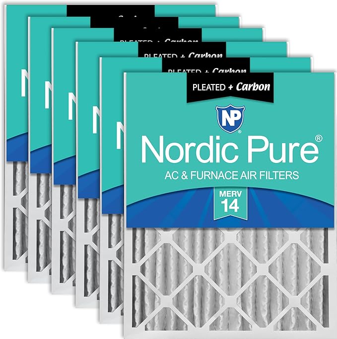 Nordic Pure 20x25x4 (Actual Size: 19 1/2 x 24 1/2 x 3 5/8) Pleated Air Filters MERV 14 Plus Carbon 6 Pack